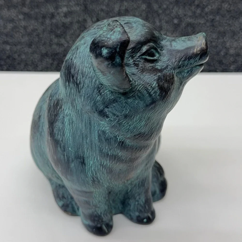 Vintage Style Verdigris Faux Bronze Pig Figurines Set‎ of 2 Farmhouse Decor Teal